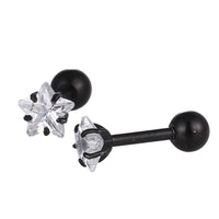 Load image into Gallery viewer, modischer Piercing straight Barbell klein aus Edelstahl schwarz Sternförmiger Zirkonia weiß

