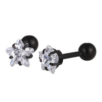 Load image into Gallery viewer, modischer Piercing straight Barbell mini aus Edelstahl schwarz Sternförmiger Zirkonia weiß
