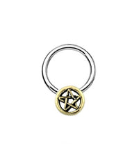 Load image into Gallery viewer, Piercing Klemmkugel Ring Brass Edelstahl Pentagramm
