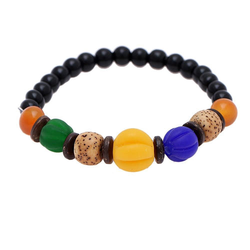 Perlen Armband Kokosholz Scheiben schwarz gelb grün blau orange verstellbar - chic - net.de