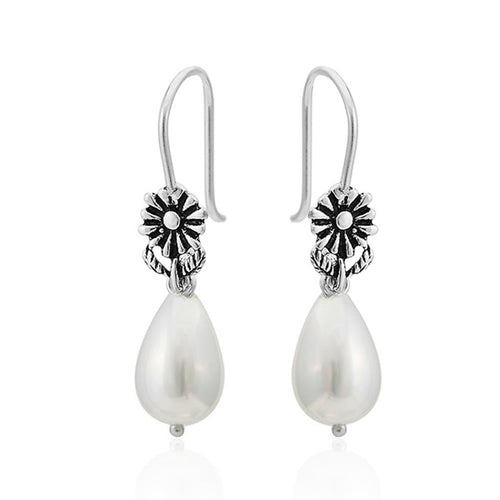 Perlenohrringe Perlen 925 Sterling Silber Ohrringe Ohrhänger Perle Blume dunkel oxidiert - chic - net.de