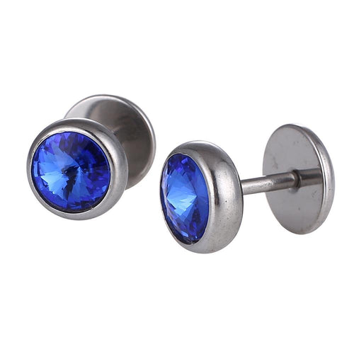 Schraubverschluss Expander blauer großer Zirkonia Stein 13 mm Halbrund silberfarben Edelstahl - chic - net.de