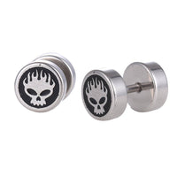 Load image into Gallery viewer, Schraubverschluss Fake Piercing Expander Brennender Totenkopf Edelstahl silbern - chic - net.de
