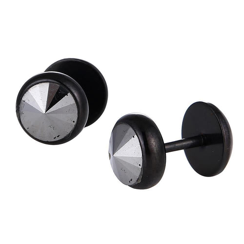 Schraubverschluss Fake Piercing Expander Edelstahl schwarz silberner Stein Ø 13 mm - chic - net.de