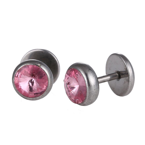 Schraubverschluss Fake Piercing Expander Edelstahl silberfarben großer rosa Zirkonia Stein Ø 14 mm - chic - net.de
