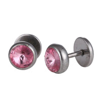 Load image into Gallery viewer, Schraubverschluss Fake Piercing Expander Edelstahl silberfarben großer rosa Zirkonia Stein Ø 14 mm - chic - net.de
