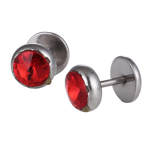 Schraubverschluss Fake Piercing Expander Edelstahl silberfarben großer roter Zirkonia Stein Ø 14 mm - chic - net.de