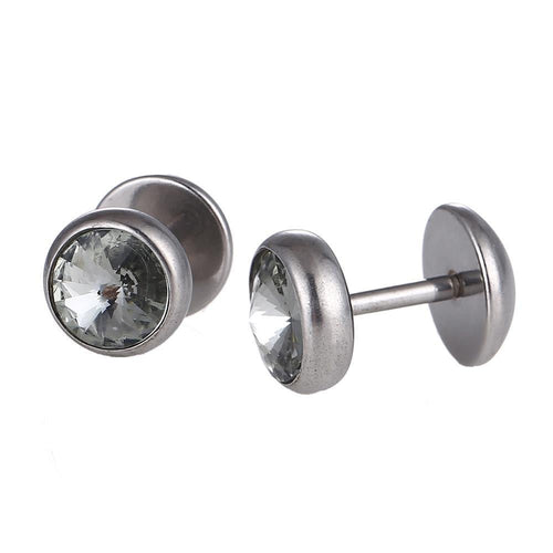 Schraubverschluss Fake Piercing Expander silberner Stein Halbrund silber Farben Edelstahl - chic - net.de