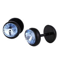 Load image into Gallery viewer, Schraubverschluss Fake Piercing Expander Zirkonia Stein hell Blau Halbrund schwarz Edelstahl - chic - net.de
