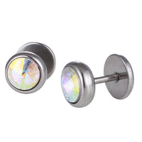 Load image into Gallery viewer, Schraubverschluss Fake Piercing Expander Zirkonia Stein weiß schimmernd Halbrund silberfarben Edelstahl - chic - net.de
