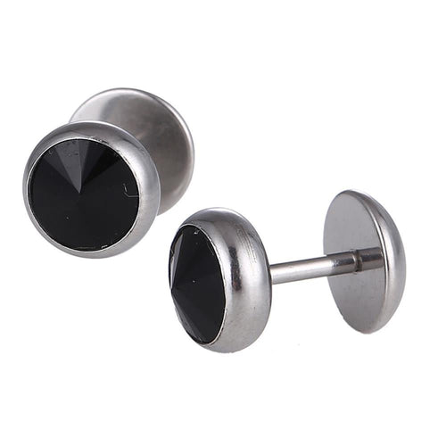 Schraubverschluss Fake Piercing silberfarben Expander schwarzer Zirkonia Stein 8 mm Halbrund Edelstahl - chic - net.de