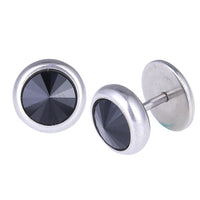 Cargar imagen en el visor de la galería, Schraubverschluss großer schwarzer Zirkonia Stein Fake Piercing Expander Edelstahl silbern - chic - net.de
