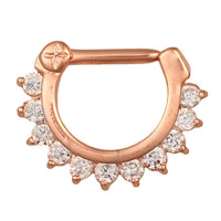Load image into Gallery viewer, Septum Clicker Piercing Edelstahl rosegolden Klippverschluss Rand weiße Zirkonia Steine - chic - net.de
