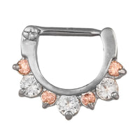 Load image into Gallery viewer, Septum Clicker Piercing Edelstahl silberfarben runde große kleine rosa und weiße Zirkonia Steine - chic - net.de
