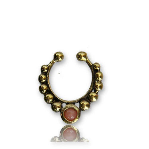Septum Fake Piercing Nasenringe Achat pink Kugeln Messing antik goldfarben - chic - net.de