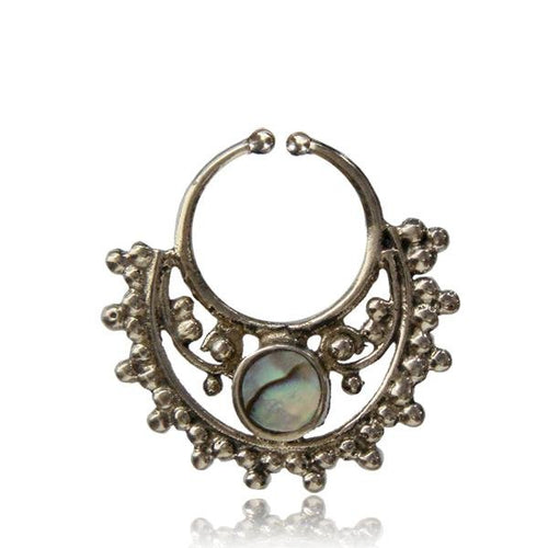 Septum Fake Piercing Nasenringe Spiralbogen Paua Perlmutt Messing silbern nickelfrei antik - chic - net.de