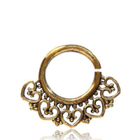 Load image into Gallery viewer, Septum Piercing Nasenringe Herz Spiralbögen Punkte Messing 1,6 mm golden Ohrring exotisch antik - chic - net.de
