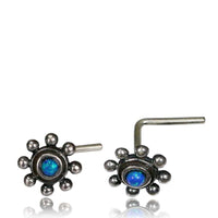 Load image into Gallery viewer, Silber Nasenstecker 0,8 mm Nostril Opal blau Kugelrad L - Form Nasenpiercing - chic - net.de
