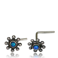 Load image into Gallery viewer, Silber Nasenstecker 0,8 mm Nostril Opal blau Kugelrad L - Form Nasenpiercing - chic - net.de
