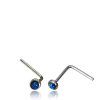 Load image into Gallery viewer, Silber Nasenstecker 0,8 mm Nostril Opal blau rund L - Form Nasenpiercing - chic - net.de
