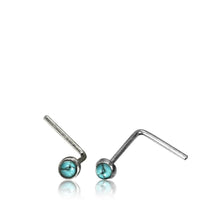 Load image into Gallery viewer, Silber Nasenstecker 0,8 mm Nostril Türkis rund L - Form Nasenpiercing - chic - net.de

