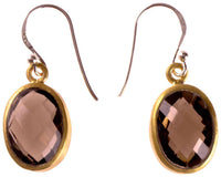 Load image into Gallery viewer, Silberohrringe oval Rauchquarz facettiert vergoldet 925er Sterling Silber Stein braun - chic - net.de
