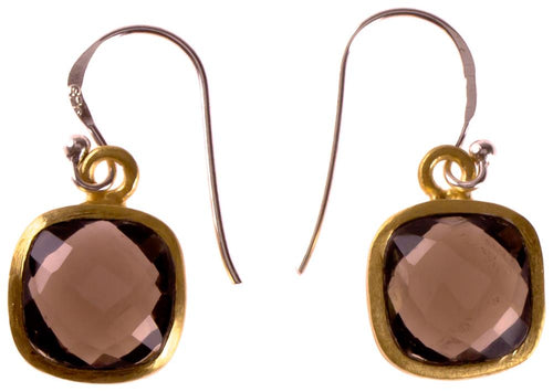 Silberohrringe Quadrat Rauchquarz facettiert vergoldet 925er Sterling Silber Stein braun - chic - net.de