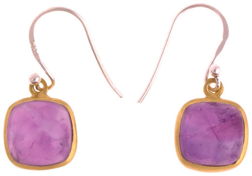Silberohrringe vergoldet eckig Stein Amethyst lila Ohrringe 925 Sterling Silber - chic - net.de