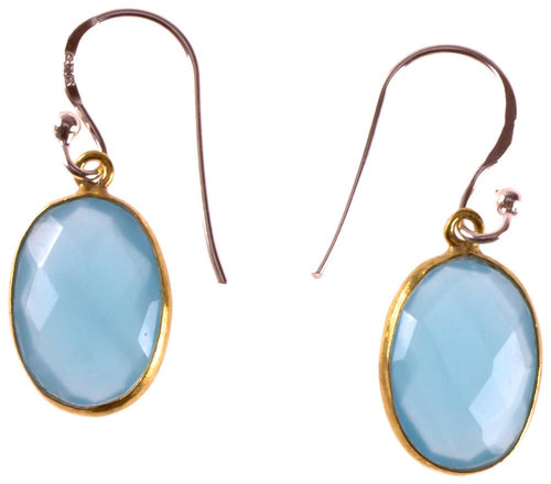 Silberohrringe vergoldet oval Stein Calcit hellblau facettiert 925 Sterling Silber Ohrringe - chic - net.de