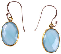 Load image into Gallery viewer, Silberohrringe vergoldet oval Stein Calcit hellblau facettiert 925 Sterling Silber Ohrringe - chic - net.de
