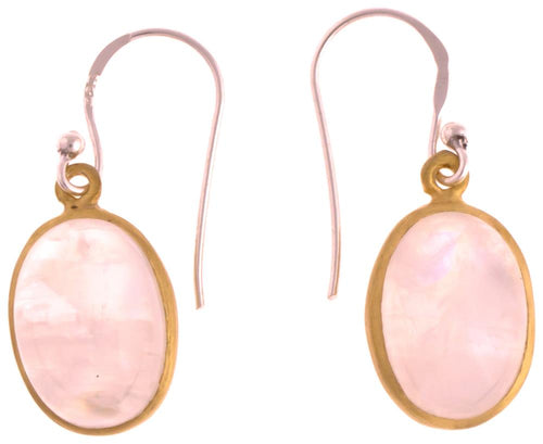 Silberohrringe vergoldet oval Stein Mondstein weiß Ohrringe 925 Sterling Silber - chic - net.de