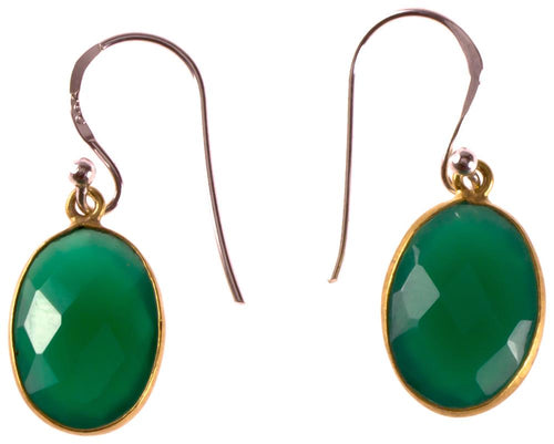 Silberohrringe vergoldet oval Stein Onyx grün facettiert 925 Sterling Silber Ohrringe - chic - net.de