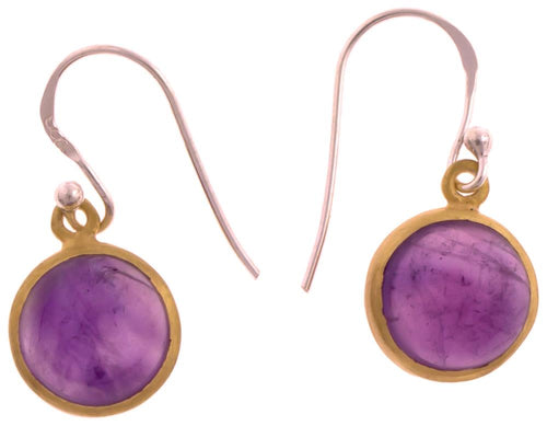 Silberohrringe vergoldet rund Stein Amethyst lila Ohrringe 925 Sterling Silber - chic - net.de
