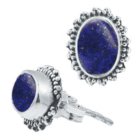 Load image into Gallery viewer, Silberohrstecker Lapis oval 10 mm Punkte Spitzen Rand 925er Sterling Silber - chic - net.de
