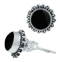 Cargar imagen en el visor de la galería, Silberohrstecker Onyx rund 8 mm Punkte Spitzen Rand 925er Sterling Silber - chic - net.de
