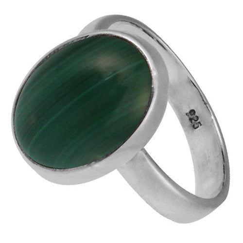Silberring Malachit 14 mm grün oval eingefasst 925er Sterling Silber Stein Ringe Schmuck - chic - net.de