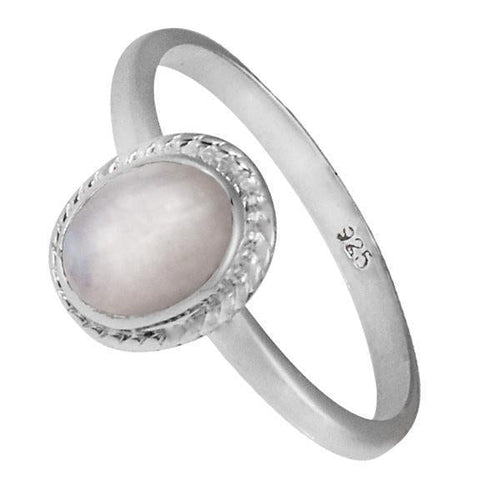 Silberring Mondstein 8 mm weiß oval Zopf Rand 925er Sterling Silber Stein Ringe Schmuck - chic - net.de