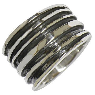 Silberring Ring massiv dunkel oxidiert Einkerbungen 925er Sterling Silber Silberschmuck Damen - chic - net.de
