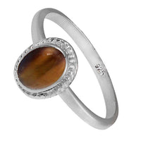 Load image into Gallery viewer, Silberring Tigerauge 8 mm braun oval Zopf Rand 925er Sterling Silber Stein Ringe Schmuck - chic - net.de
