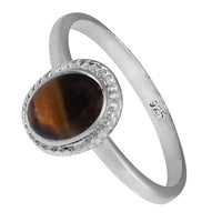 Load image into Gallery viewer, Silberring Tigerauge 8 mm braun oval Zopf Rand 925er Sterling Silber Stein Ringe Schmuck - chic - net.de
