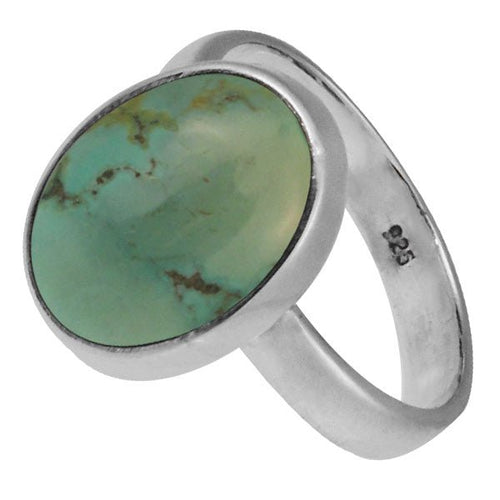 Silberring Türkis 14 mm oval eingefasst 925er Sterling Silber Stein Ringe Schmuck - chic - net.de