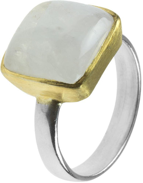 Silberring vergoldet weiß Mondstein eckig gewölbt Stein 925er Sterling Silber gold Ringe Ring - chic - net.de