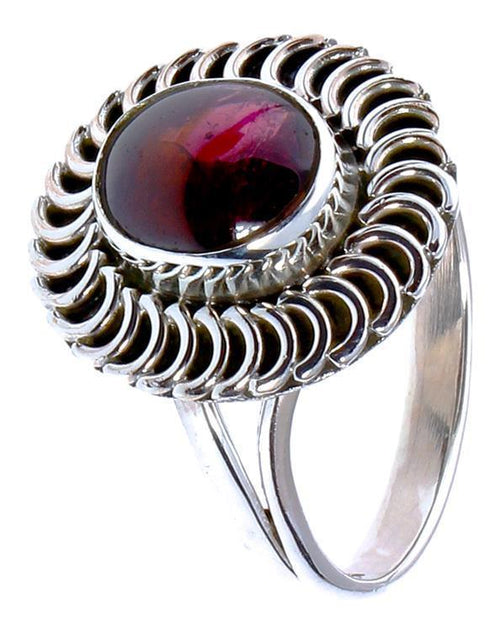 Silberringe Granat oval Bögen Rand breit 925er Sterling Silber Ringe Schmuck - chic - net.de
