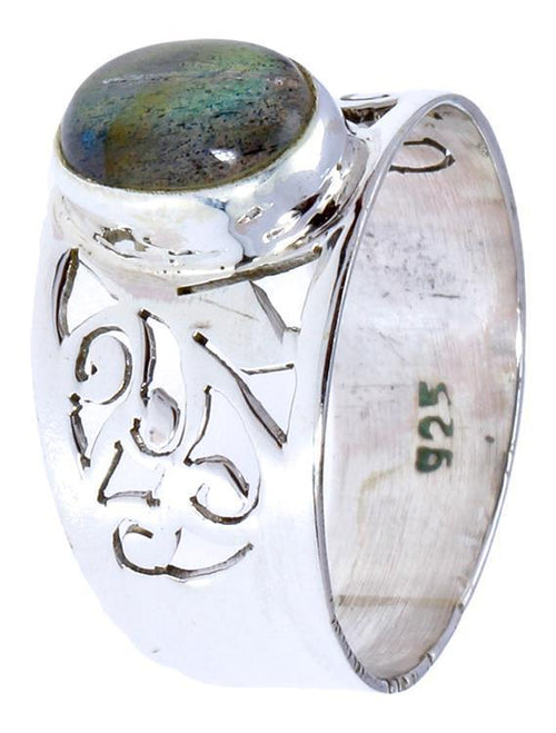 Silberringe Labradorit breit Ornamente Raute Spirale 925er Sterling Silber Ringe Schmuck - chic - net.de