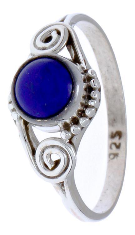 Silberringe Lapis Stein Spiralbögen Kreise Punkte rund blau schmal 925er Sterling Silber Ringe - chic - net.de