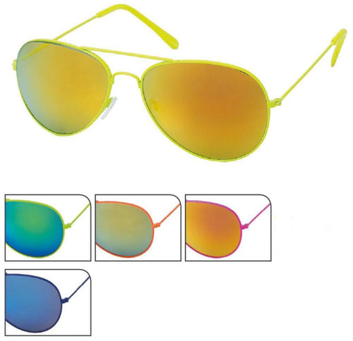 Sonnenbrille Pilotenbrille 400 UV buntes Metallgestell verspiegelt bunte Kappen - chic - net.de