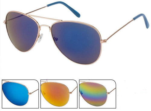 Sonnenbrille Pilotenbrille 400 UV verspiegelt golden Doppelsteg bunte Kappen - chic - net.de