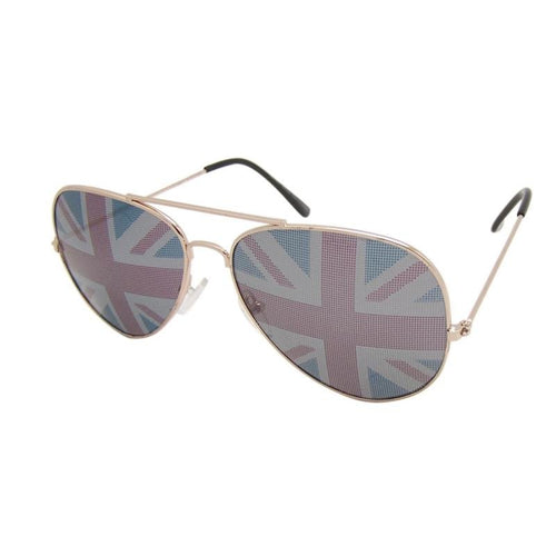 Sonnenbrille Pilotenbrille Union Jack Linse golden silbern 400 UV Retro Flagge - chic - net.de