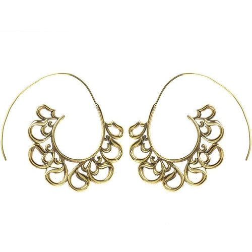 Spiralen Ohrringe Bögen verschnörkelt Messing antik golden nickelfrei Piercing Tribal Brass Schmuck - chic - net.de