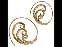 Load image into Gallery viewer, Spiralen Ohrringe Brass Punkte drei Spiralen antik golden Tribal Piercing - chic - net.de
